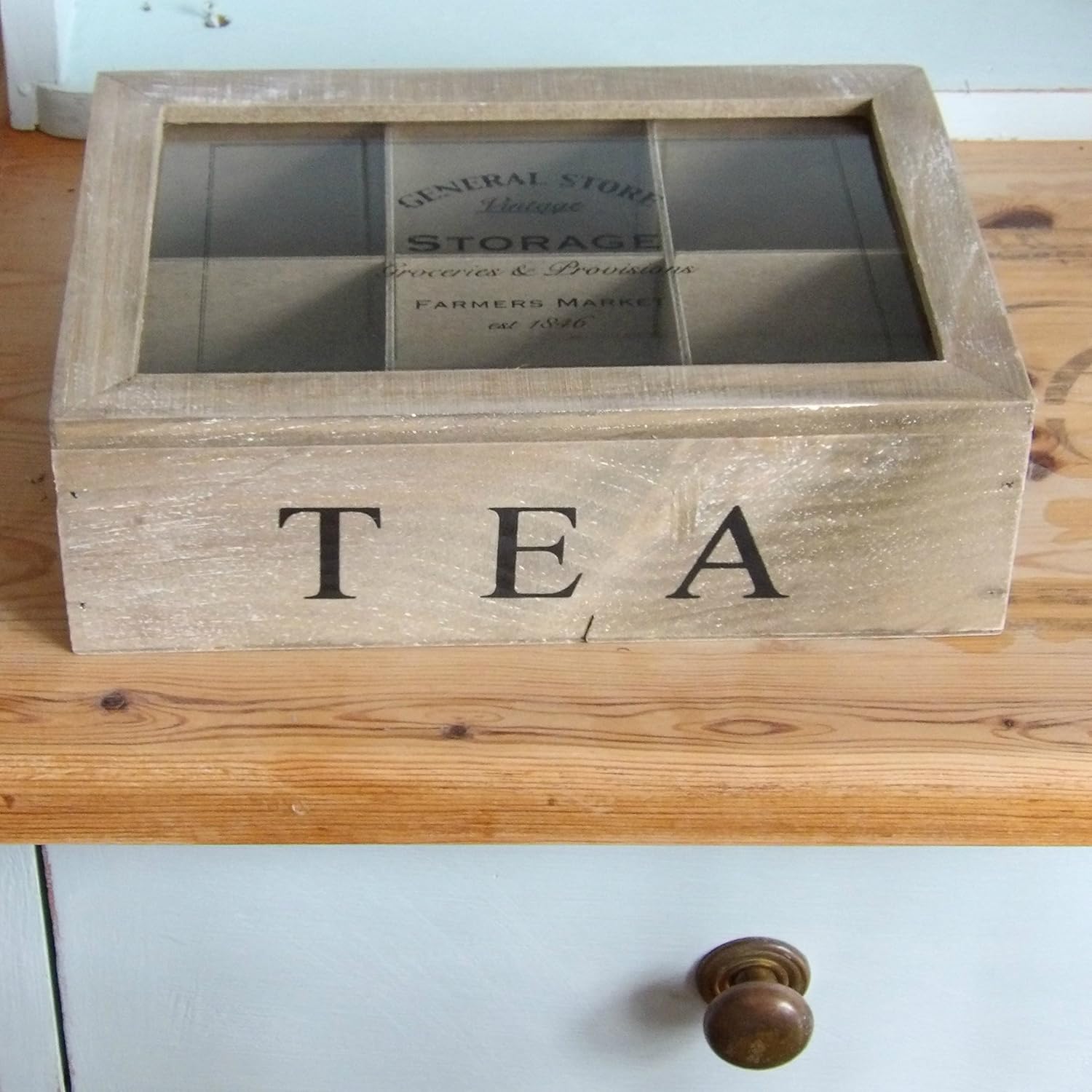 Wooden Tea Bag Chest 6 Compartments With Gift Tag by The Gardeners