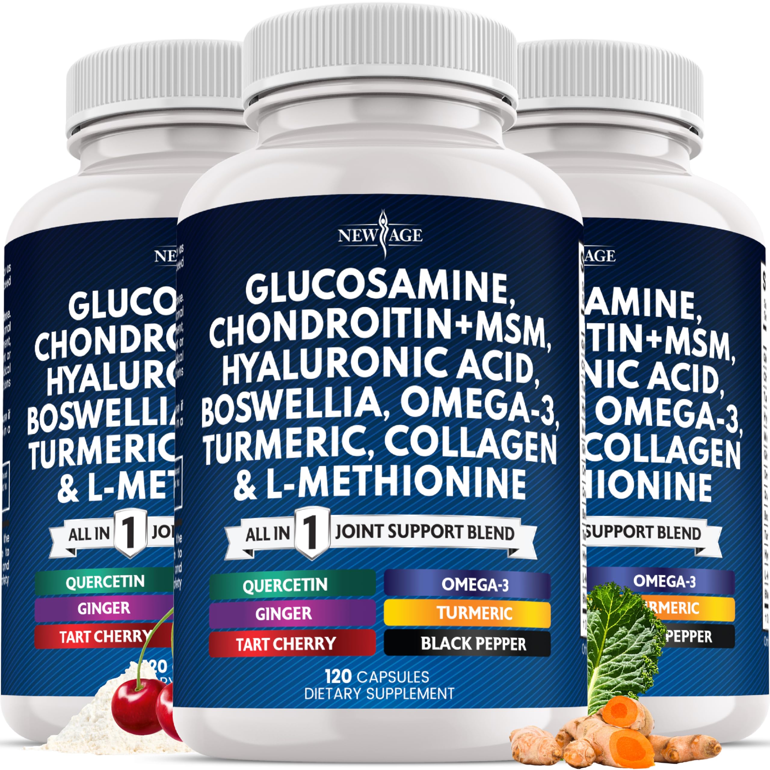 NEW AGE Glucosamine Chondroitin, MSM, Turmeric Curcumin, Collagen, Hyaluronic Acid, Omega 3 – Health Supplement for Men & Women – 240 Count — Amazon image 9
