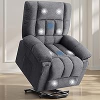DUMOS Power Lift Recliner Chair with Massage, Heat & Lift for Elderly - Ergonomic Breathable Grey Recliner