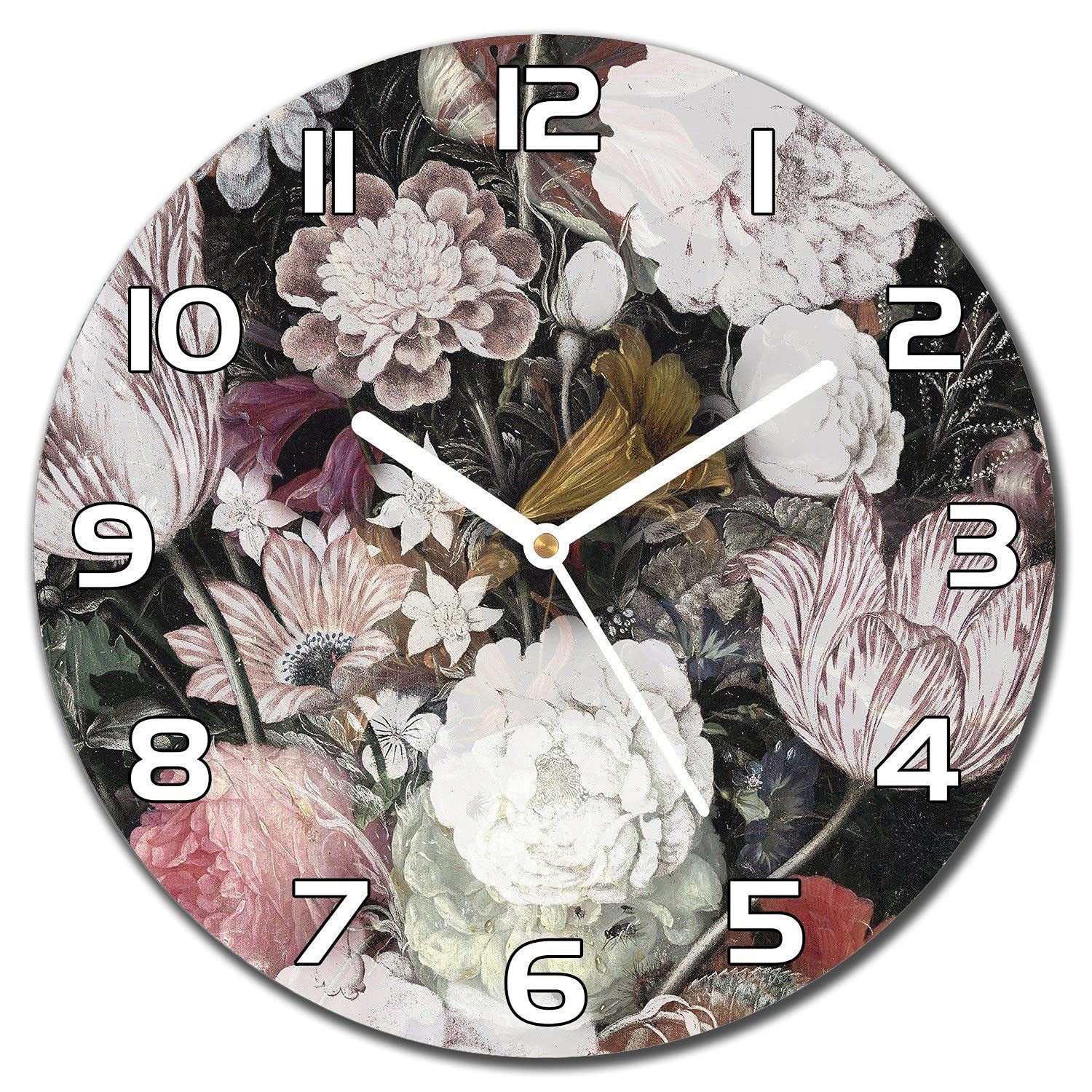 Horloge en verre murale cuisine salon 30 cm vintage floral