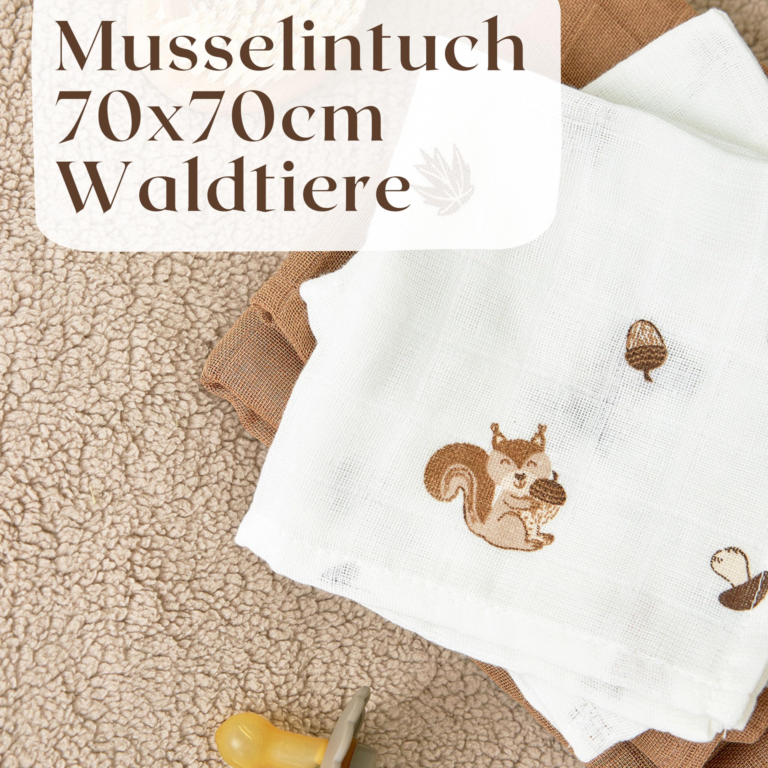 Windeltorte Baby Wald mit Musselintuch, Baby Teeflasche, Spucktuch, Babysocken-Geschenk zur Geburt (Brown)
