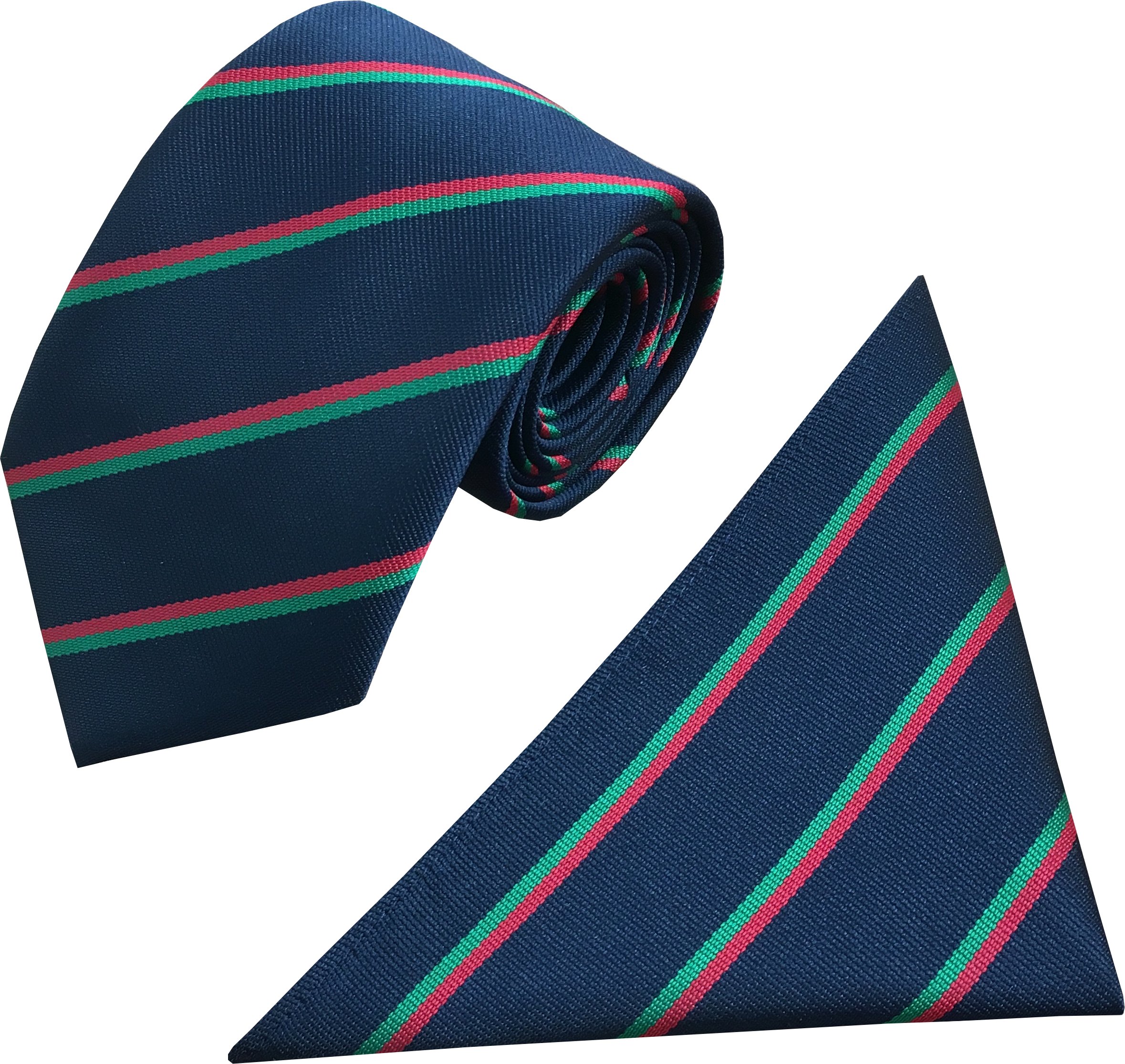 Great British Tie Club Men's Navy With Red & Green Stripe Royal Pioneer Corps Regital Tie & Hanky Sets (Navy With Red & Green Stripe)