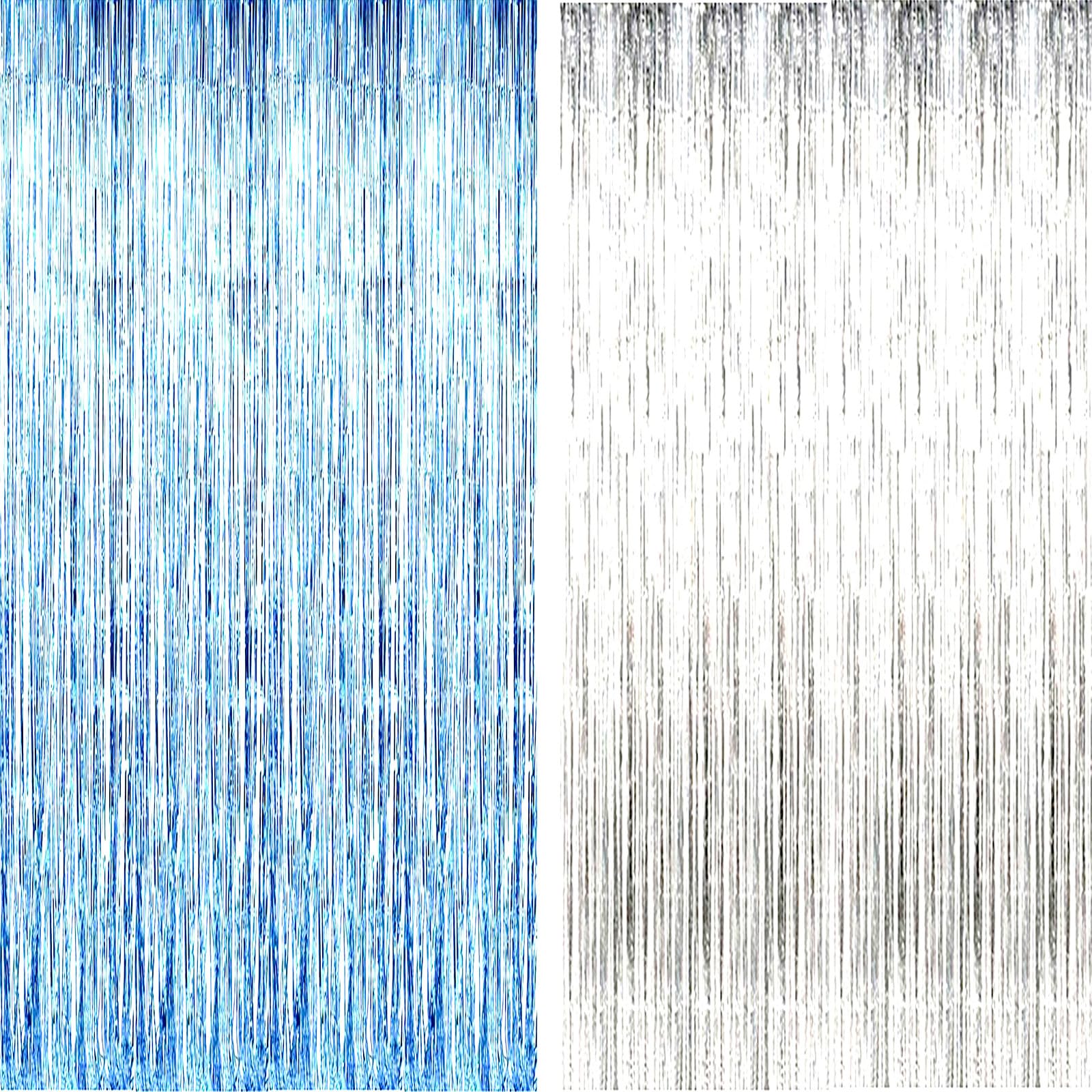 AILEXI 2 confezioni di tende frangia tenda luccicante decorazione della per compleanno forniture festa nozze 92 * 245cm - Azzurro Argento