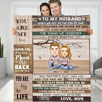 Personalized Throws Blankets Gift for Husband, Customized Blanket Gift for Husband from Wife, Husband Birthday Gift Idea, Christmas Anniversary Valentines Day Gift for Husband