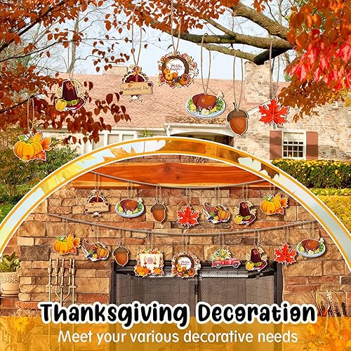 Miniatura 6 de 40 adornos grandes de madera de Acción de Gracias, adornos de madera de otoño, calabaza, pavo, adornos colgantes de hojas de arce, adornos de árbol