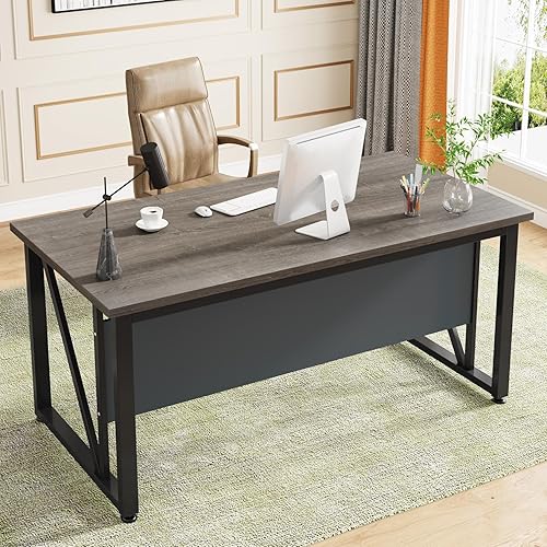 Miniatura 44 de Tribesigns Escritorio simple para computadora de 55 pulgadas, mesa de escritorio de oficina en casa para estación de trabajo, nogal oscuro + patas