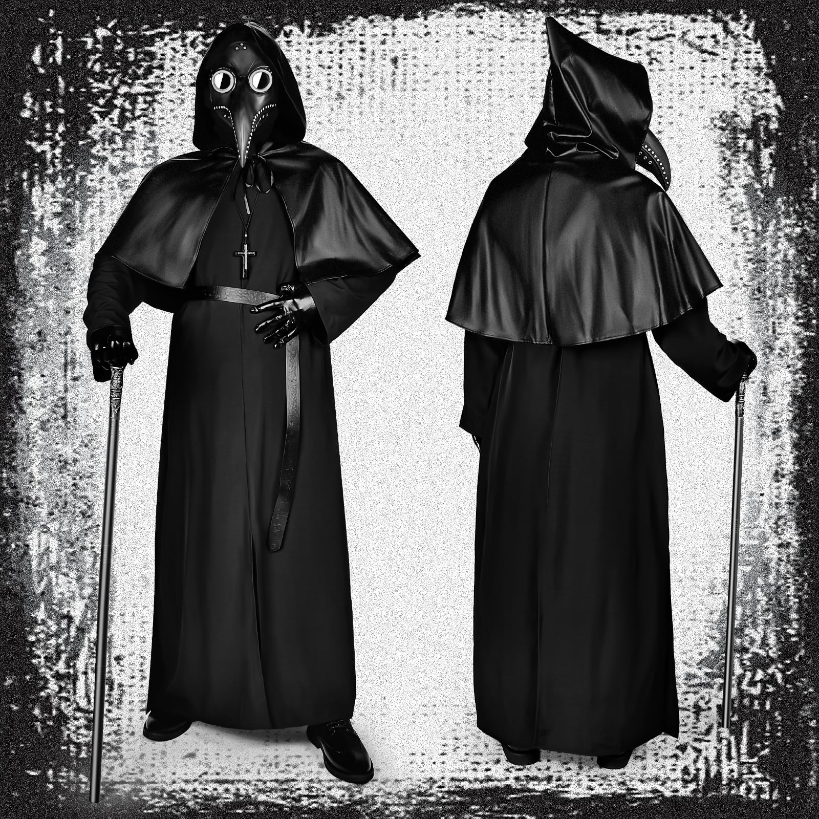 Ulikey Medico Della Peste Costume da Uomo, Plague Doctor Costume, Carnevale Costume Medico Della Peste Cosplay Set con Maschera del Medico della Peste, Cintura, Guanti, Scettro per Carnevale
