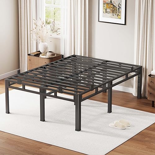 ROIL 20 Inch King Size Bed Frame, Metal Bed Frame & Box Spring 2 in 1 Platform with Round Corner Legs, 4000LBS Double Layer Bed Frame with Headboard