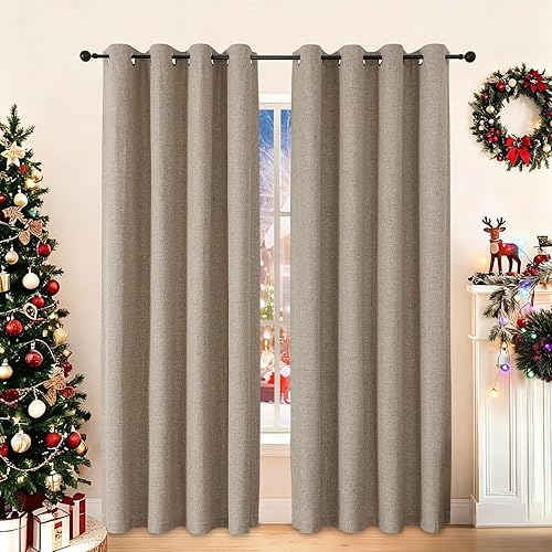 CUCRAF Juego de 2 paneles de cortinas 100% opacas de 84 pulgadas de largo, cortinas texturizadas de lino para oscurecer la habitación, con ojales
