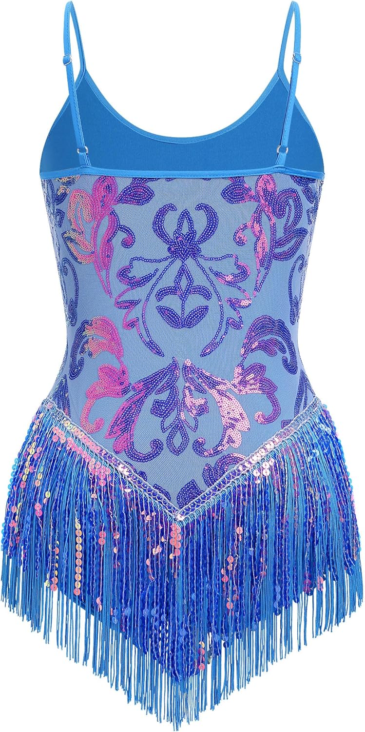 IBAKOM Women Sexy Sequins Fringe Bodysuit Sparkly Tassel Latin Jazz Dance Acrobat Costume Adult Trapeze Artist Rave Outfits - Image 2