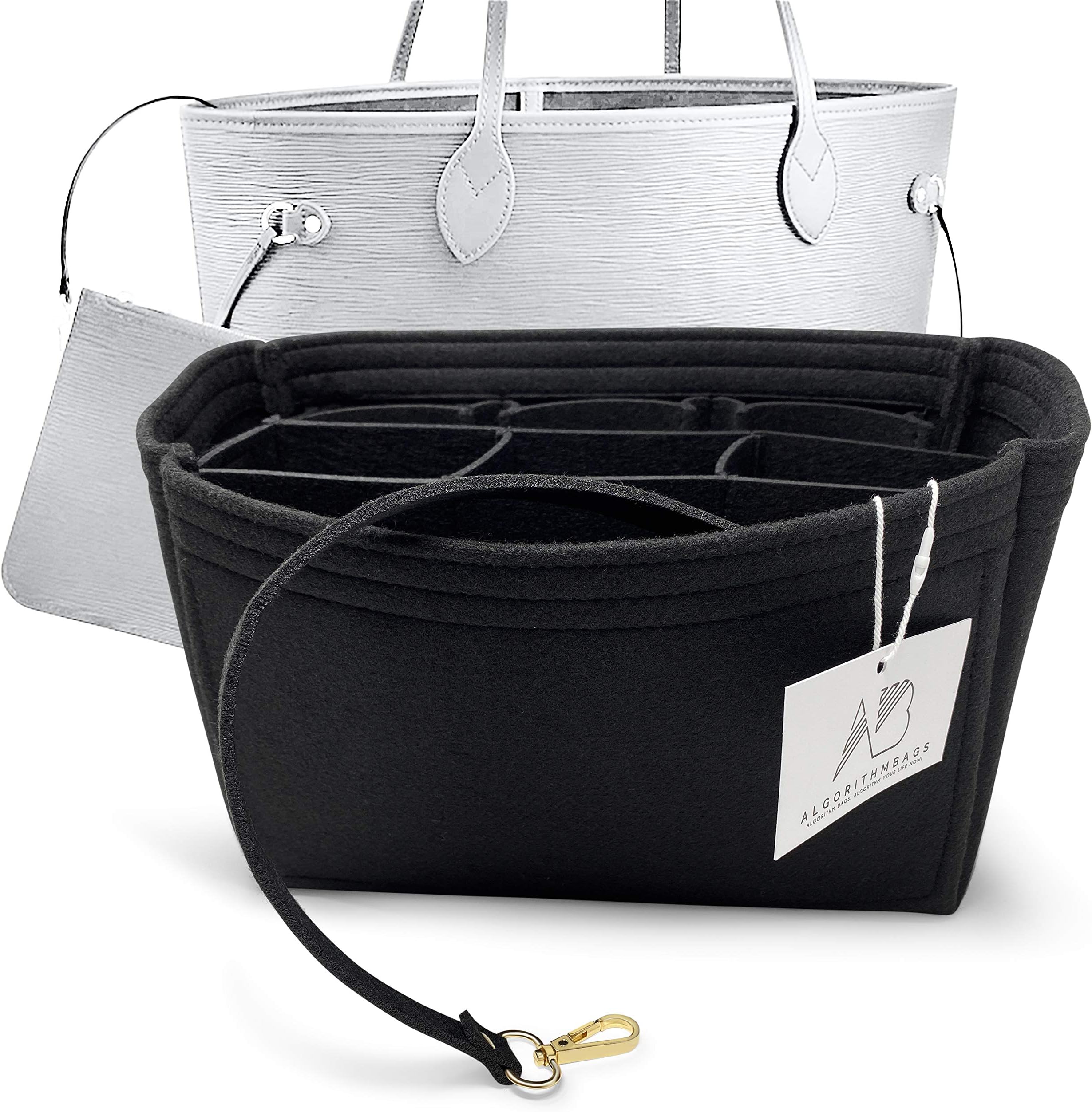 design for LV Neverfull MM Luxury Purse Organizer Insert Shaper Liner Divider, Black Noir