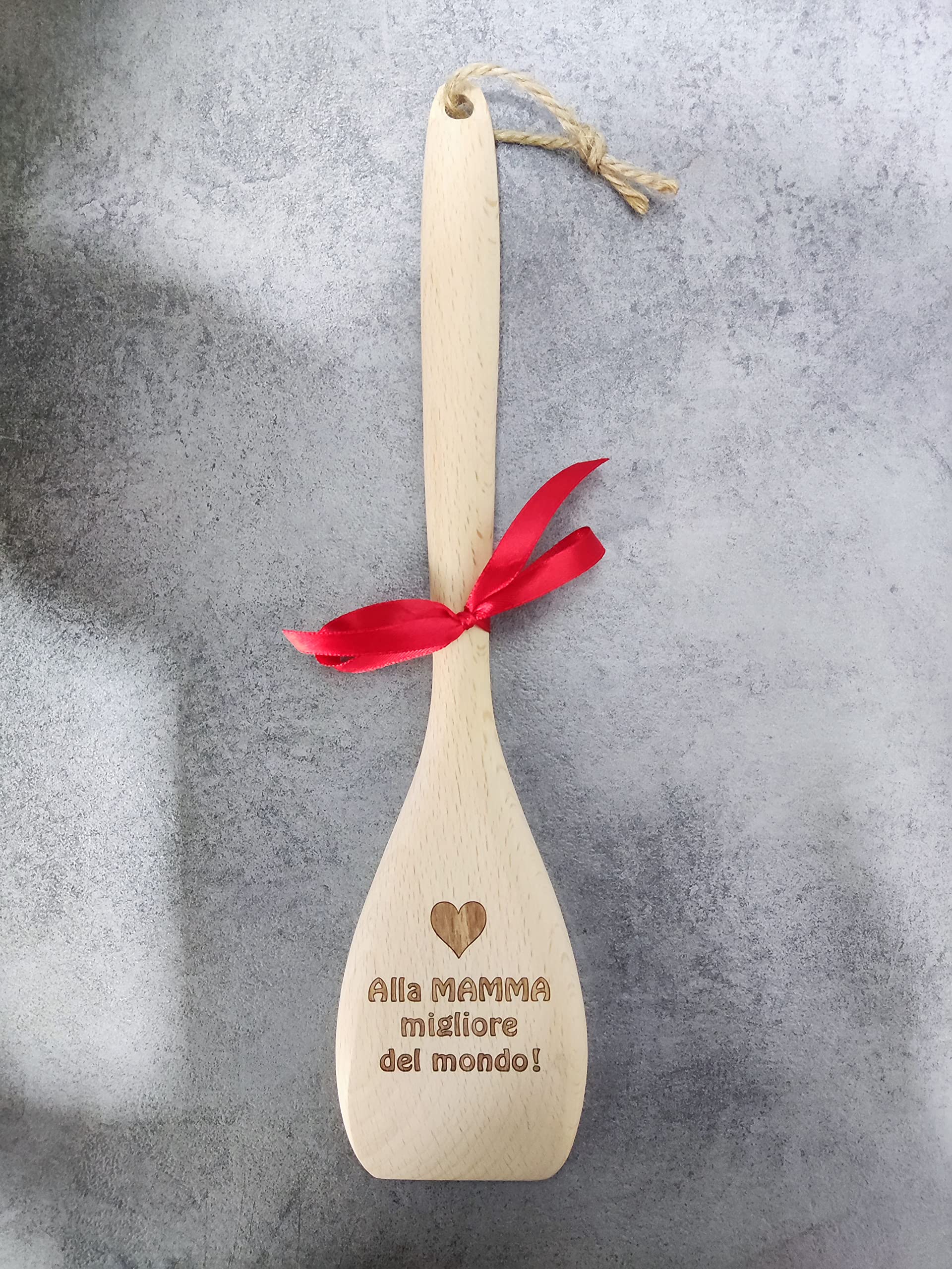 Regalo per MAMMA idee regalo per Festa della mamma per Natale o compleanno Cucchiaio di legno di faggio Mestolo cucina lungo 31cm Regali per la mamma con incisione laser indelebile