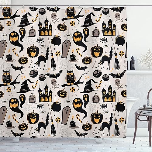 Miniatura 8 de Ambesonne Cortina de ducha de Navidad, estilo retro, palabras de deseos de Navidad con forma de árbol con adornos, juego de decoración de baño de