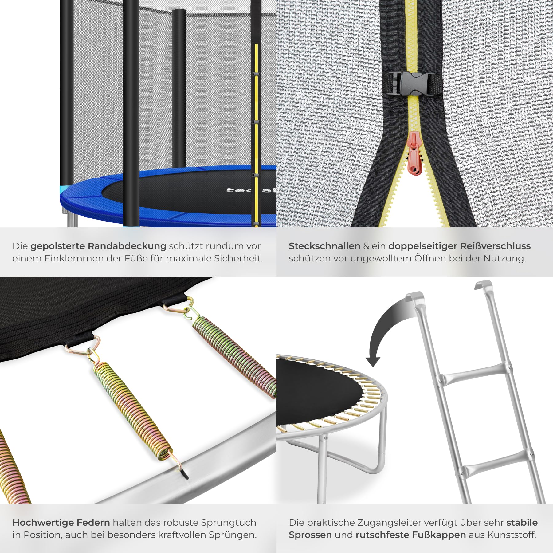 tectake® Trampolin, Gartentrampolin, Outdoor Spaß- und Sportgeräte Zuhause, Sportgerät Ausdauertraining, Balancieren Kinder, mit Sicherheitsnetz Schutznetz Kinder, Trampolin Randabdeckung