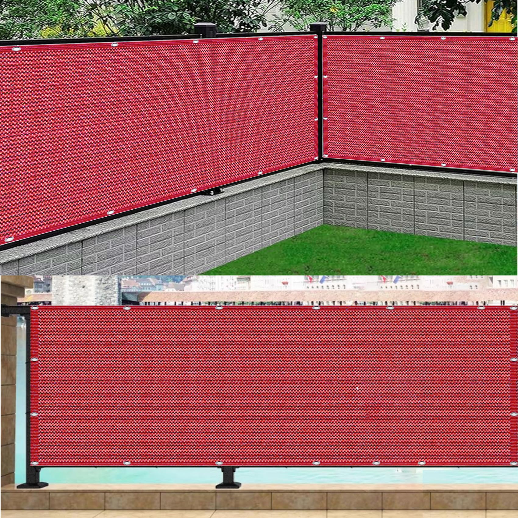 Siatka Zacieniająca 1.65 x 8 m HDPE 220 G M² Bez Wiercenia, Nieprzejrzysta, Odporna Na Uv, Odporna Na Rozdarcie, Osłona Balkonowa Ochronna Z Oczkami I Linką Do Podwórka, Czerwony