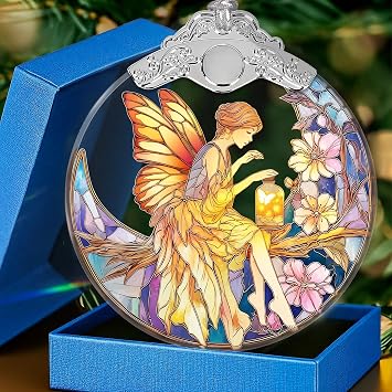 Fairy Glass Ornament Christmas Tree Hanging Decor with Ribbon & Gift Box, White Elephant Gifts for Friendship, Christmas Gag-Gift, Fairy Lovers Gifts for Women, Coworkers, Sisters