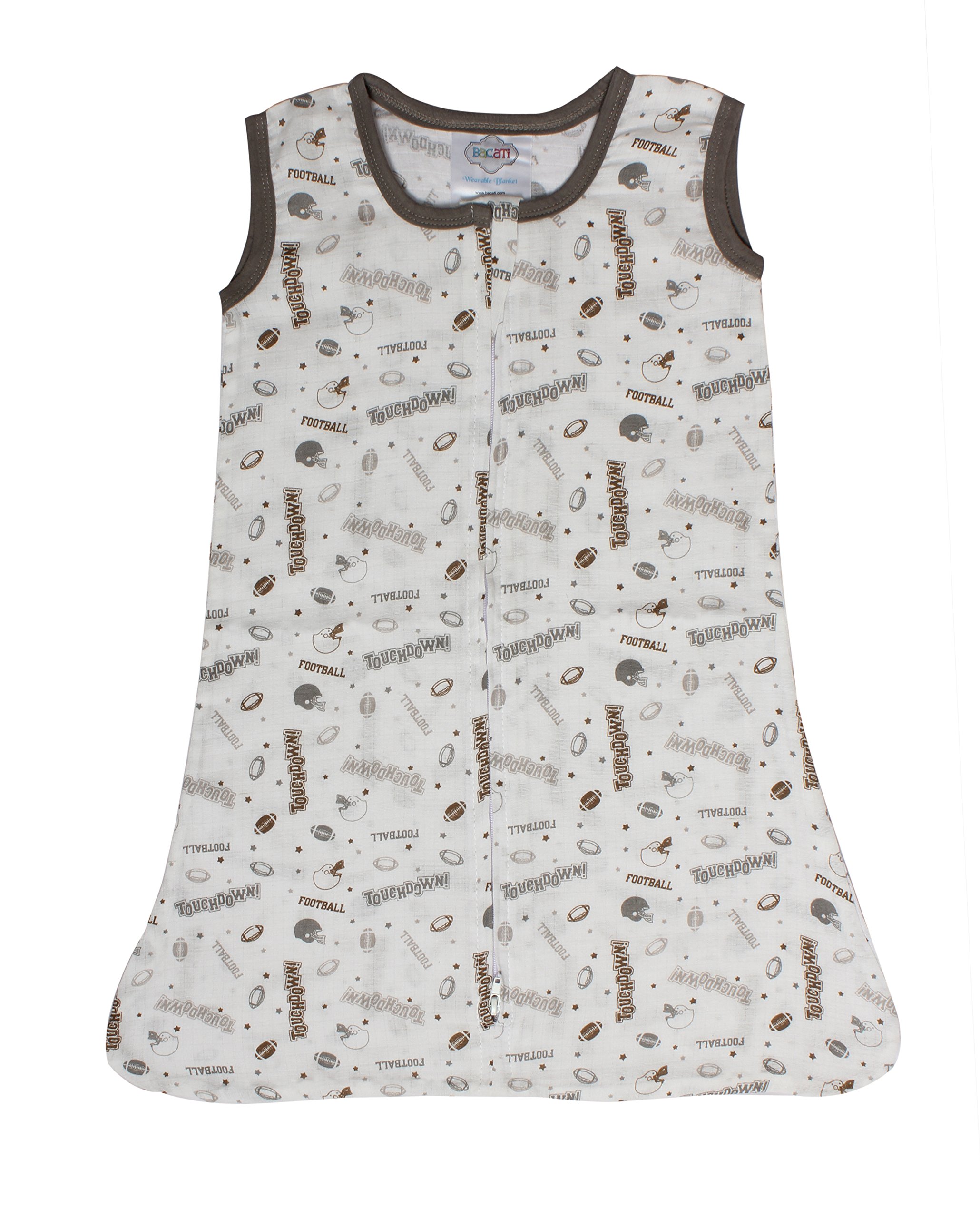 Bacati Football Muslin Sleep Sack, Brown/Grey, Newborn