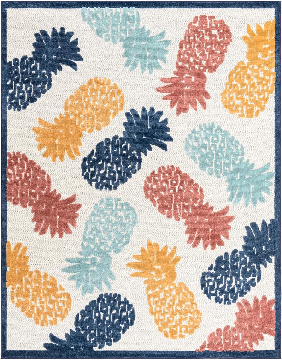 Unique Loom Belize Outdoor Collection Area Rug - Turneffe (5' 3" Square, White/ Rust Red)