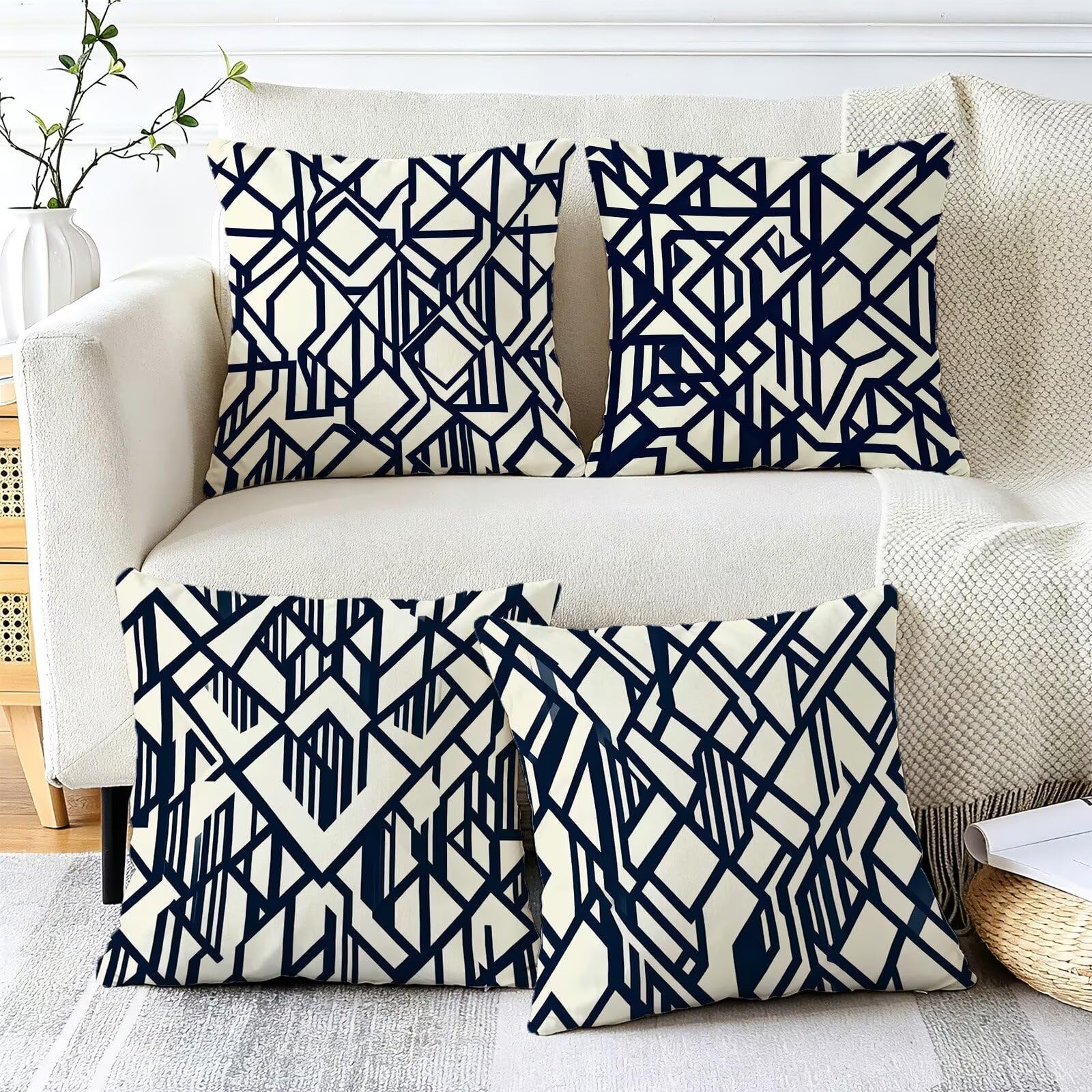 Blu Federe Cuscini Divano 40x40cm, Cuscini da Esterno Set de 4, Cod-252