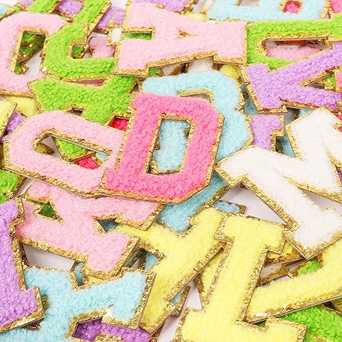 Miniatura 8 de Parches de letras autoadhesivas rosas Parche bordado con apliques de letras universitarias de chenilla