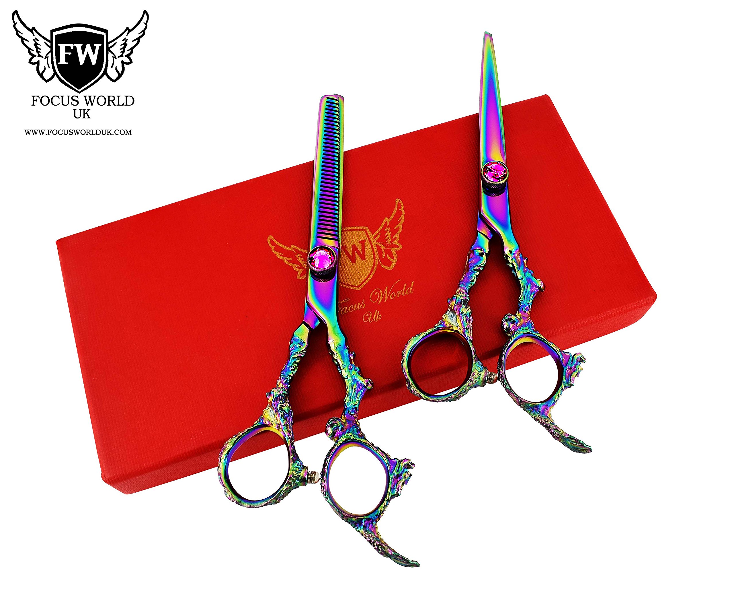 FocusWorld Dragon Professional Hairdressing Scissors Salon MULTI COLORED Hair Cutting & Thinning Scissors Set Shears 6.5"
