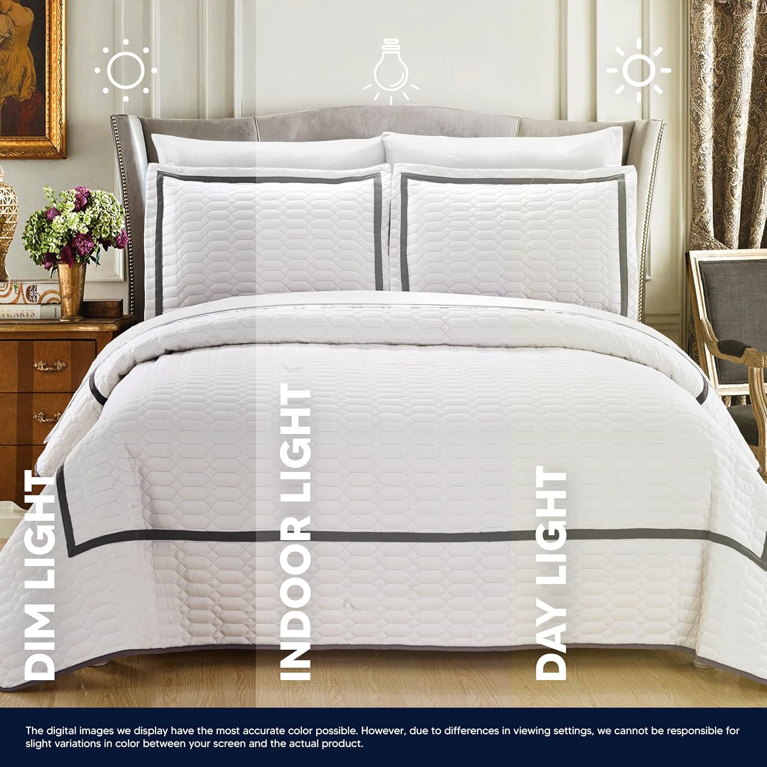 Chic Home Piece Birmingham Hotel Collection 2 Tone Banded Quilt Set, Twin, Blue