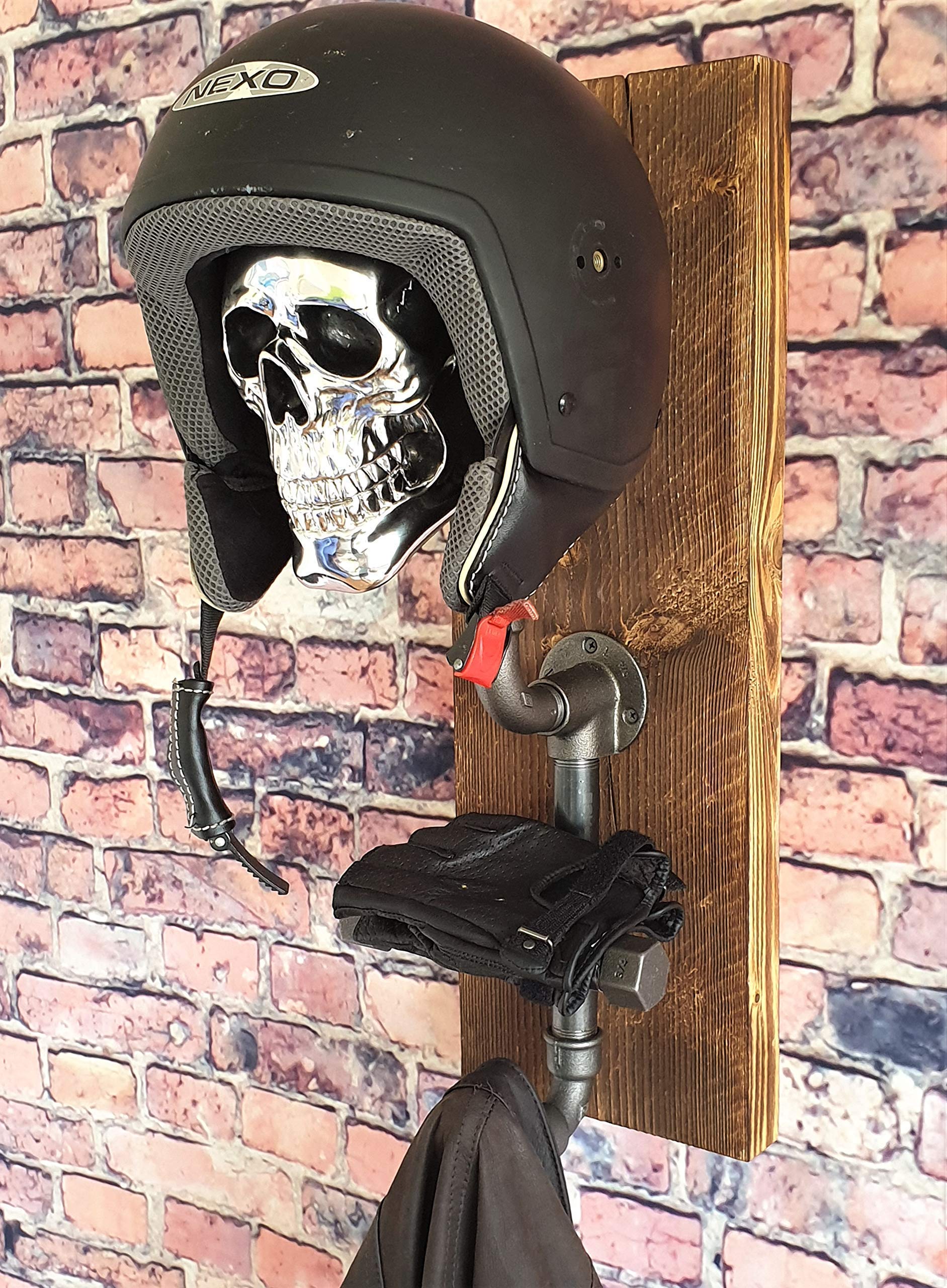 Helmhalter, Motorrad, Biker, Garderobe, Helm Totenkopf, Wand, retro pipes