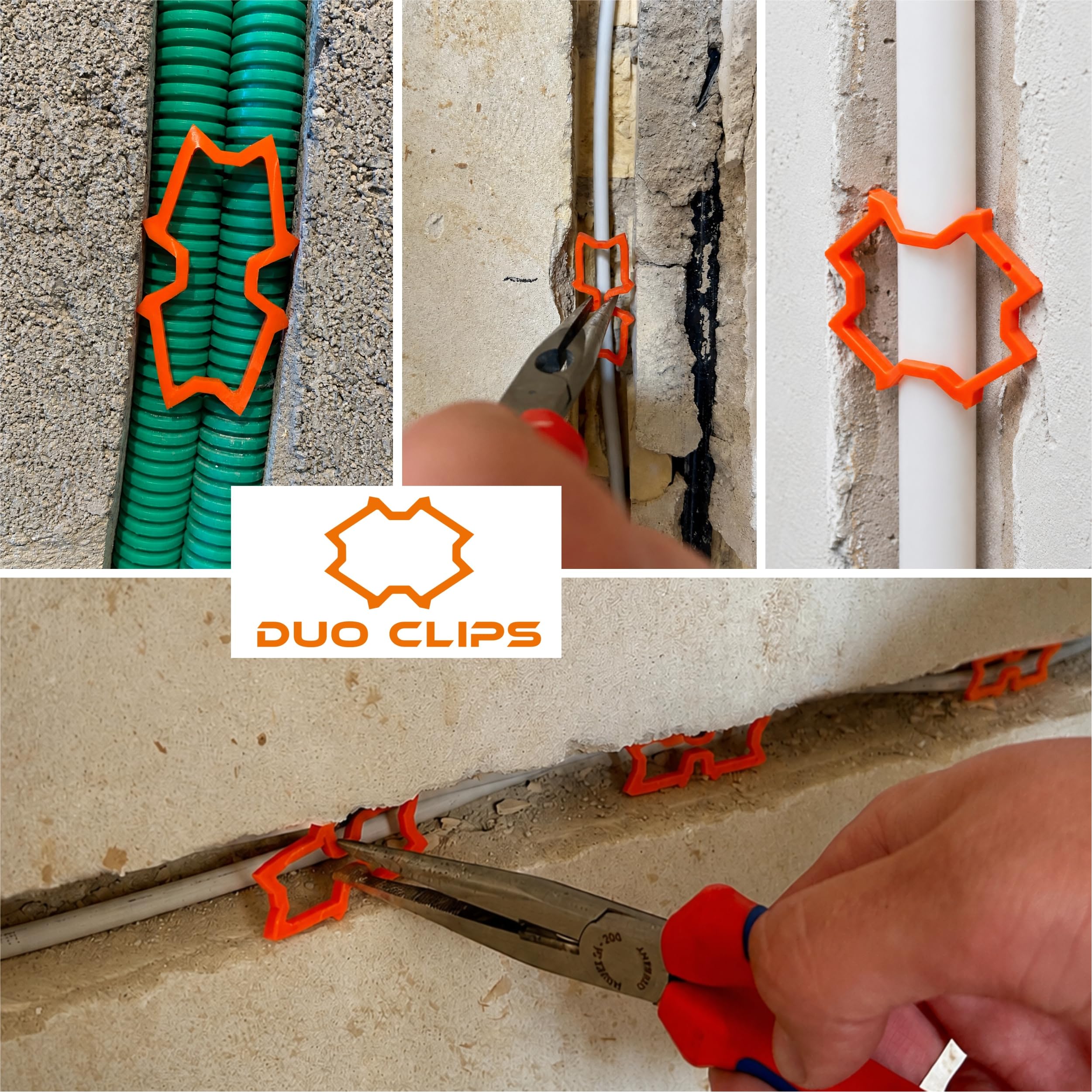 100 x DUO CLIPS Extra Strong 22-50 mm Uchwyt na Kabel Wielokrotnego Użytku uniwersalny kołek oczkowy | klips do kabli w bruzdach, do przewodów i rur PEX
