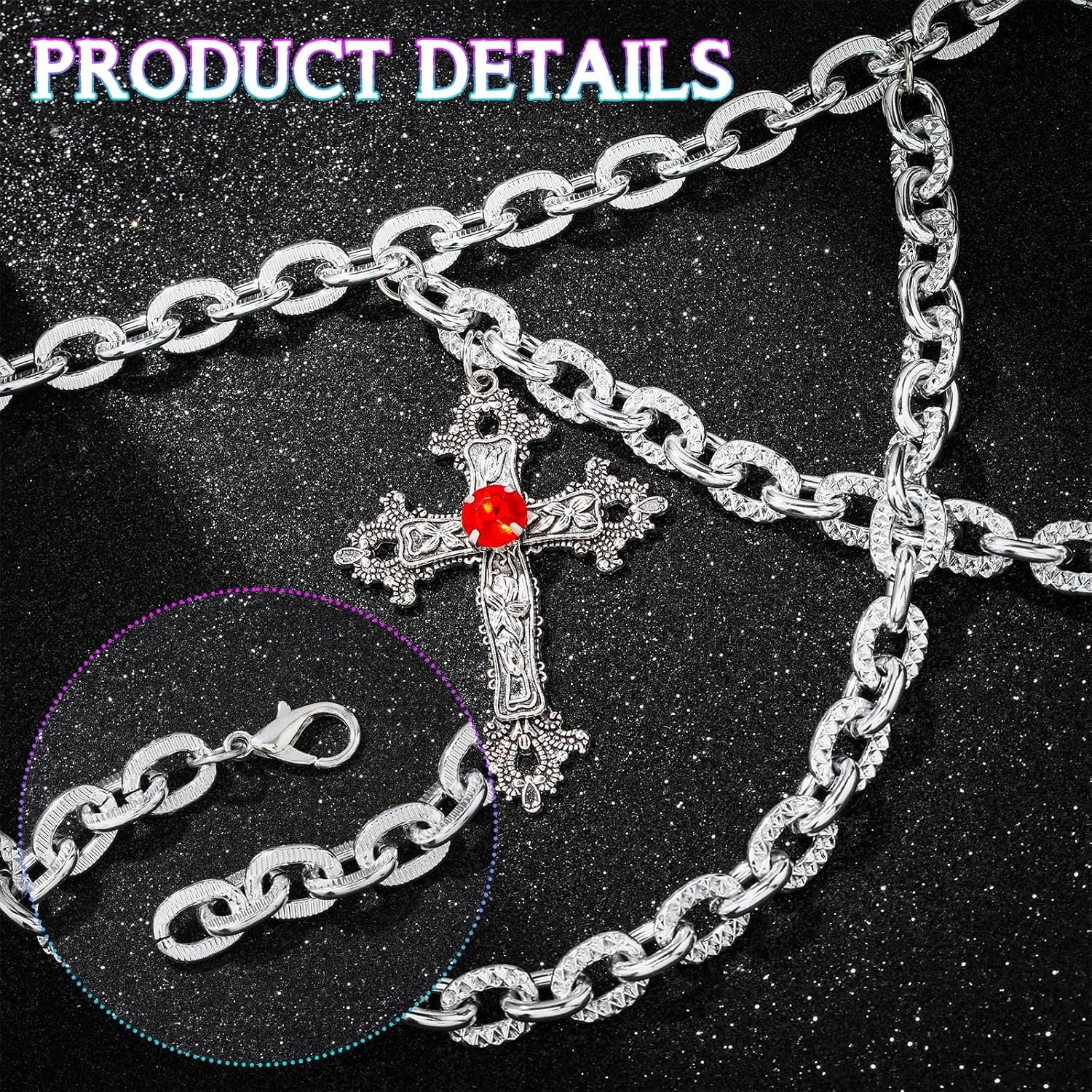 Navoky Gothic Cross Layered Chain Belt Y2k Charms Waist Chain Punk Belt Adjustable Body Jewelry for Women - Image 3