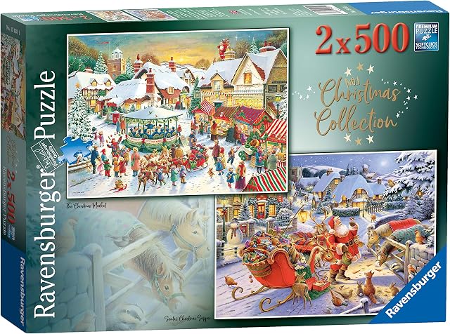Ravensburger Collection No.1 Market & Santas Christmas Supper 2X 500 Piece Jigsaw Puzzles for Adults and Kids Age 10 Years Up