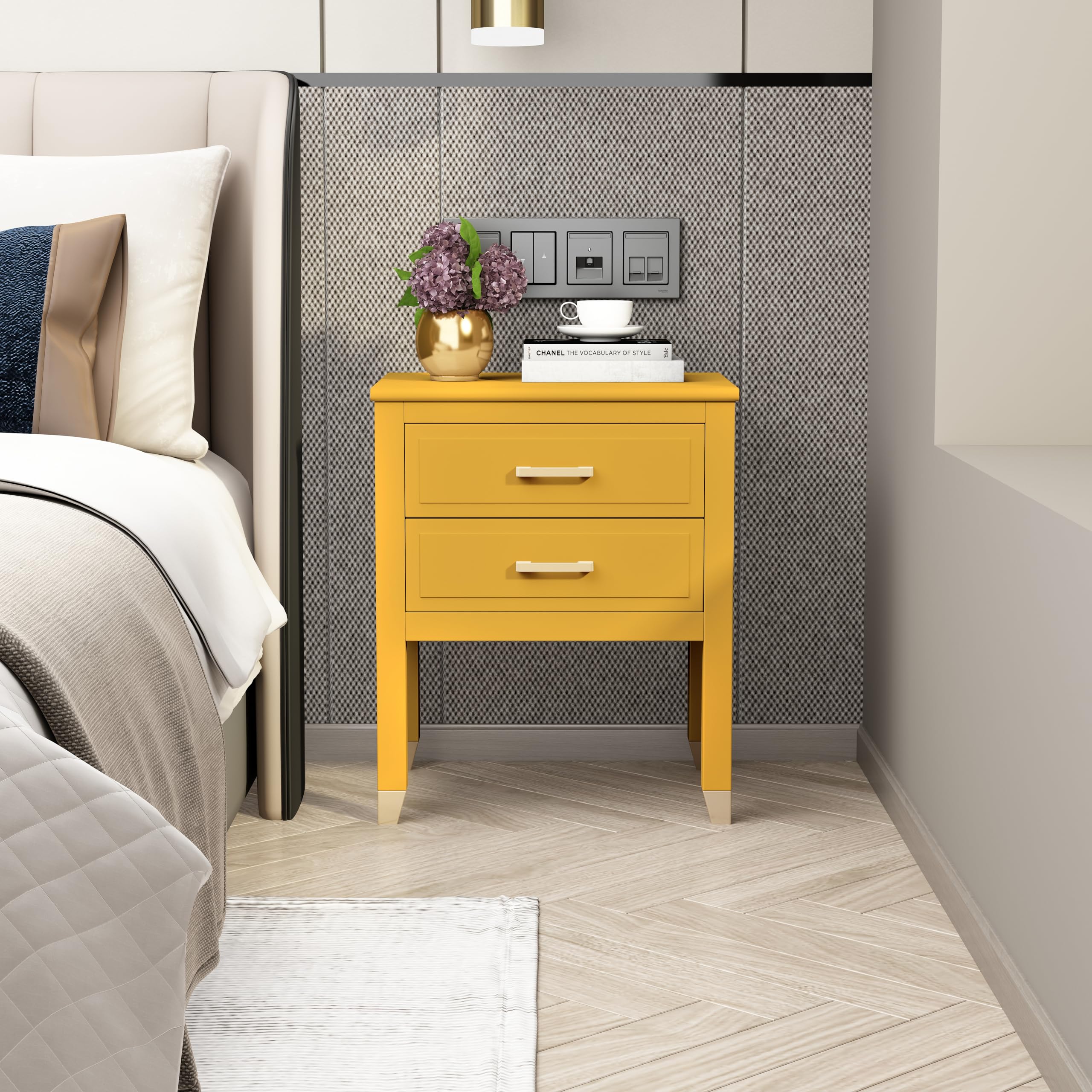 Cabinet Bits Palazzi Large 2 Drawer Bedside Table Mustard