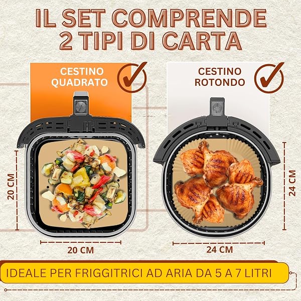 200/220 Pezzi Carta Forno per friggitrice ad aria BPA Free 20-24cm | Carta Quadrata in Teglia(20-24cm) e 100 Pezzi di Carta Piana(20cm) per gli accessori della friggitrice ad aria. - 3