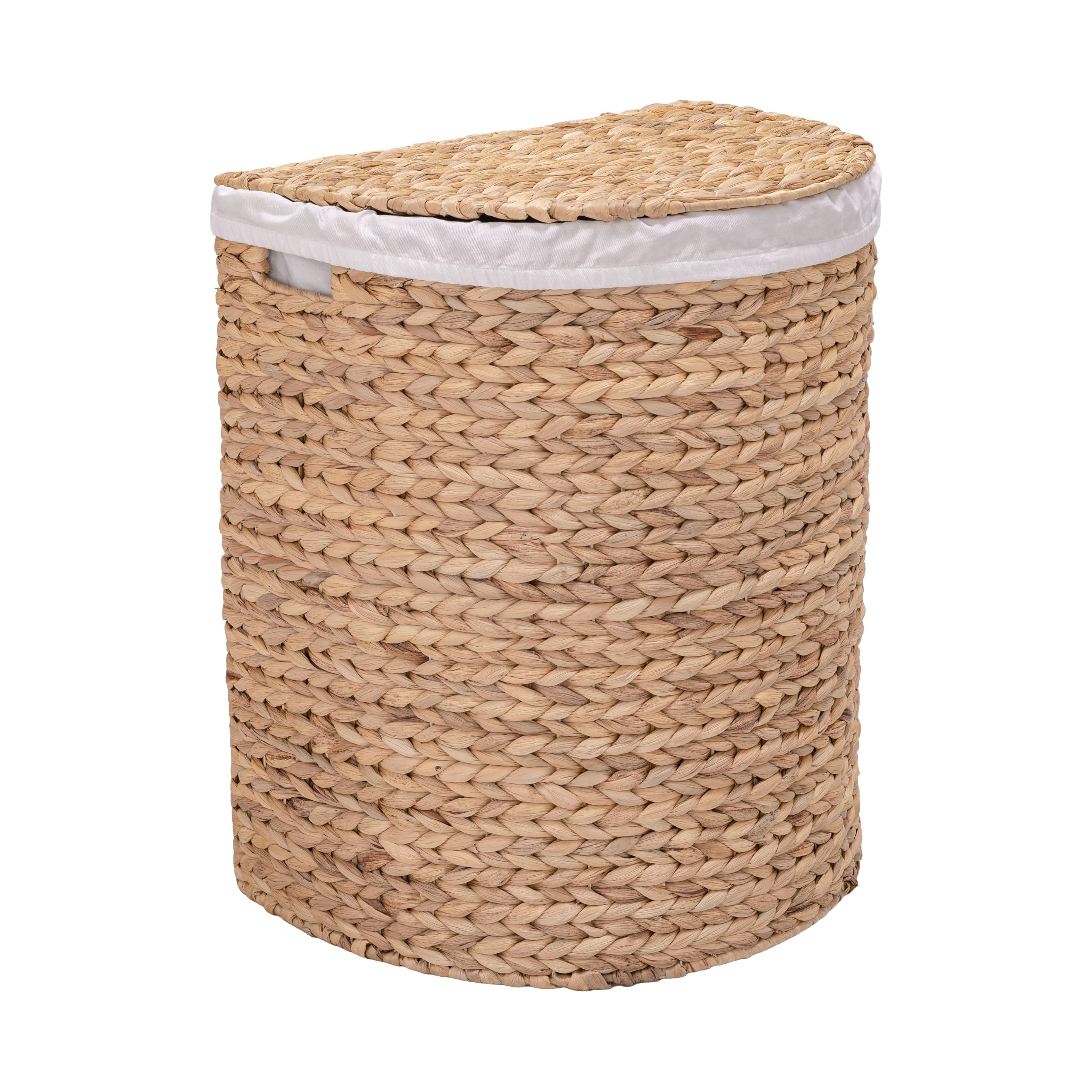Seville Classics Natural Water Hyacinth Premium Natural Handwoven Portable Laundry Bin Basket With Carrying Handles, Household Storage For Clothes, Linens, Sheets, Half Moon Hamper