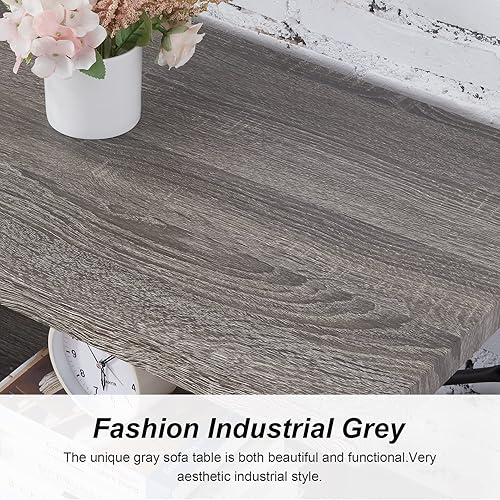 Miniatura 5 de Hombazaar Mesa de sofá consola de 3 niveles mesa de entrada rústica industrial con estante de almacenamiento para sala de estar pasillo acabado de