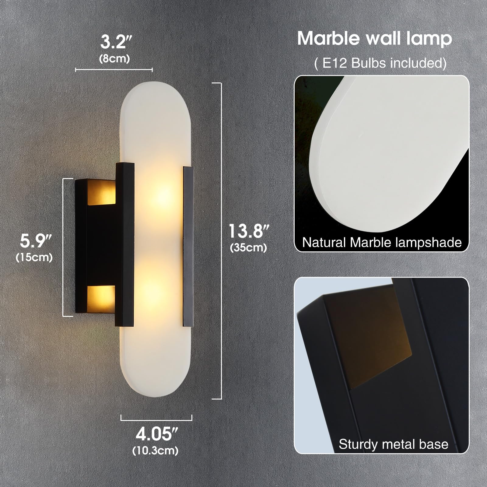 13.8in Alabaster Wall Sconces,Natural Marble Wall Lighting?Alabaster Wall Lamp for Bedroom Stairs, Living Room, Vanity, Hallway Bedside(Bulb Included)