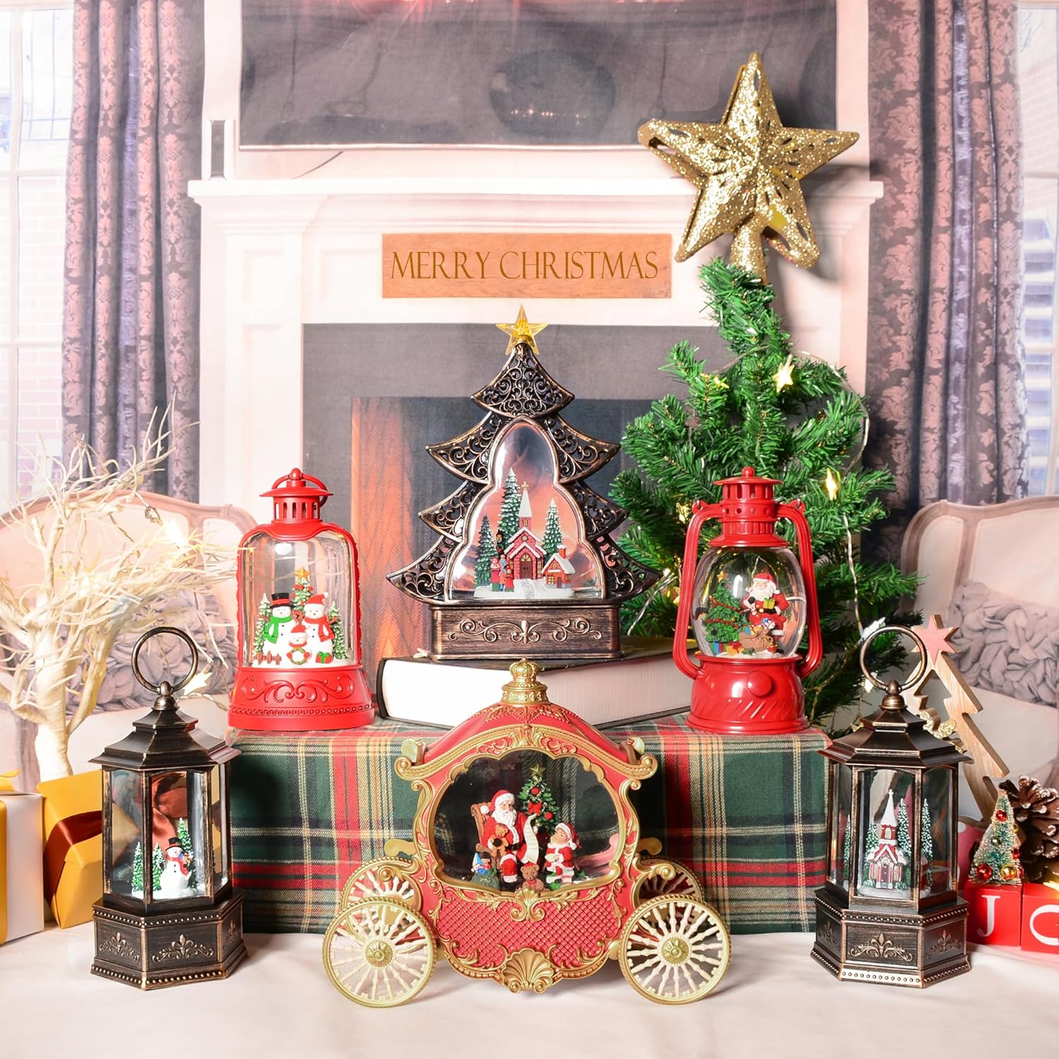 Christmas Snow Globes, Valentines Day Snow Globes, Cardinal Christmas Snow Lantern with 8 Songs, 6H Timer Battery & USB Powered Glitter Music Box for Christmas Table Decorations - Image 6