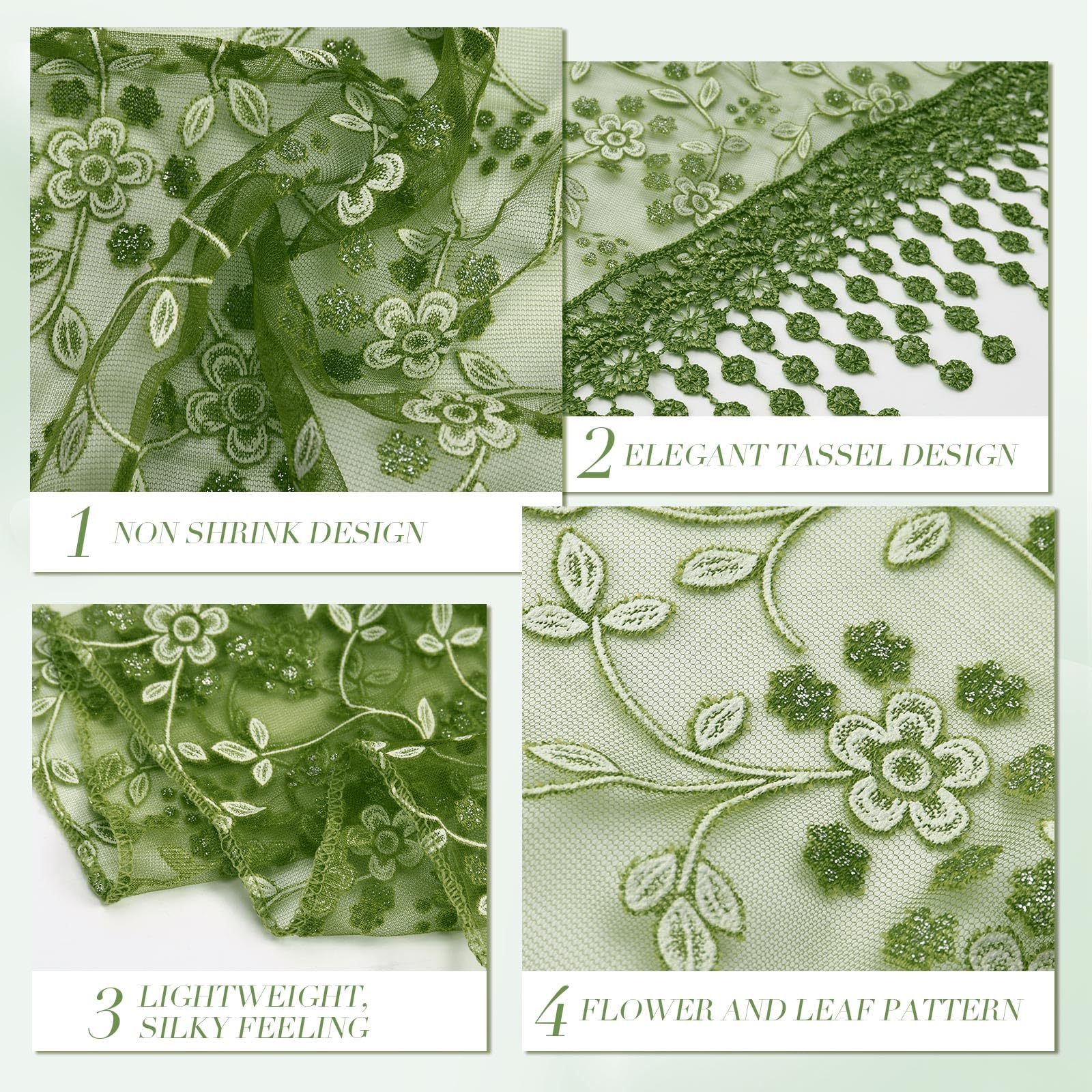 Bufanda de encaje para mujer, bufanda de encaje triangular, chal floral, bufanda de encaje para la cabeza, bufanda ligera de moda, bandana de encaje, Verde 5