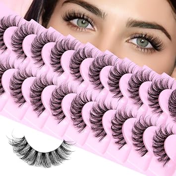False Lashes Natural Eyelashes Fluffy Lashes D Curly Eyelashes 14mm 3D Volume Wispy Fake Eyelashes Strips Clear Band 10 Pairs Lashes Pack by Calphdiar