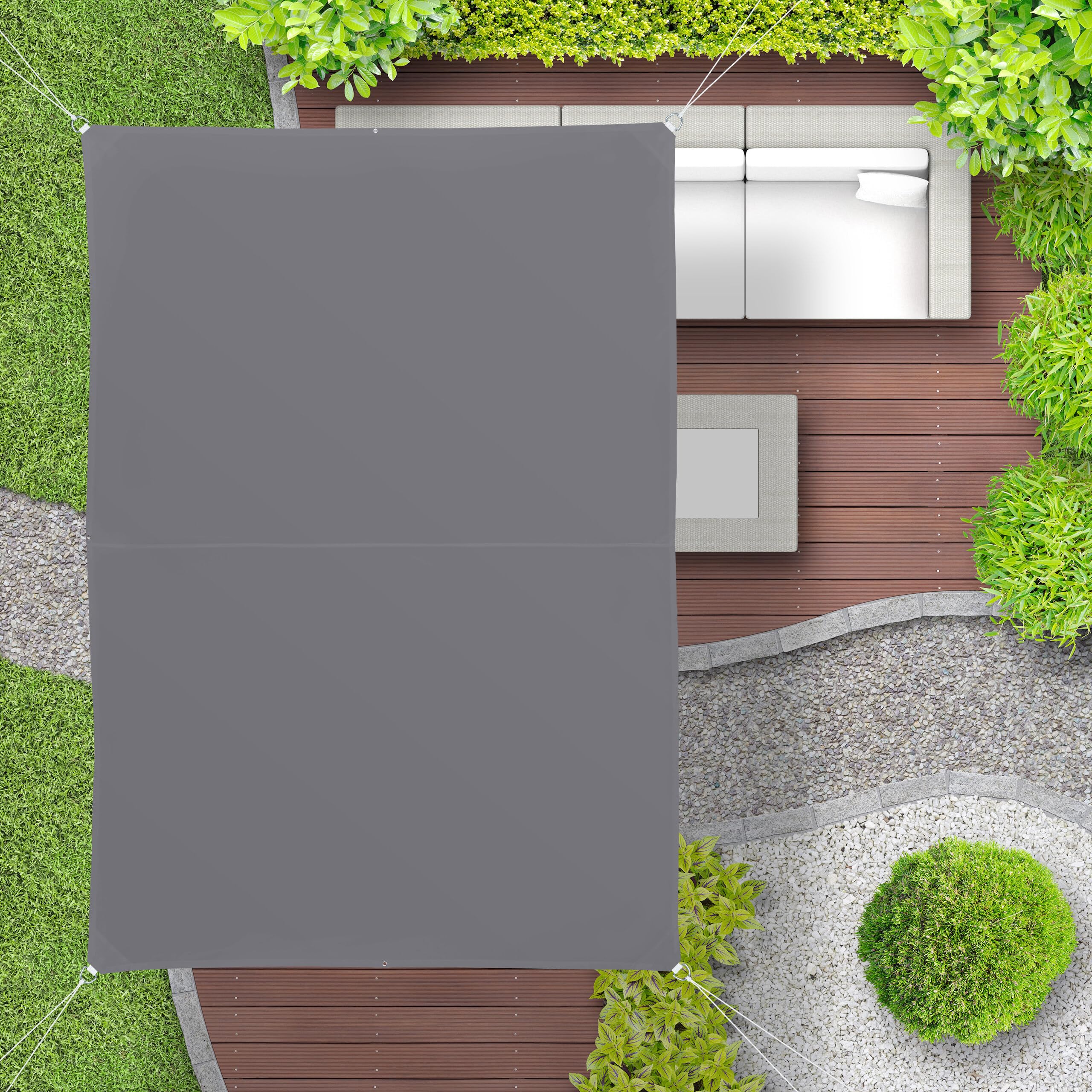 Relaxdays Tenda a Vela Rettangolare, Idrorepellente, Anti UV, Corde di Supporto, Terrazza e Giardino, LxP: 2x4 m, Grigia