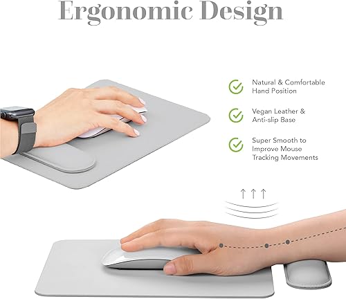 Miniatura 9 de HABITU Alfombrilla de mouse negra de cuero vegano con soporte magnético extraíble y base antideslizante, alfombrilla ergonómica para mouse con