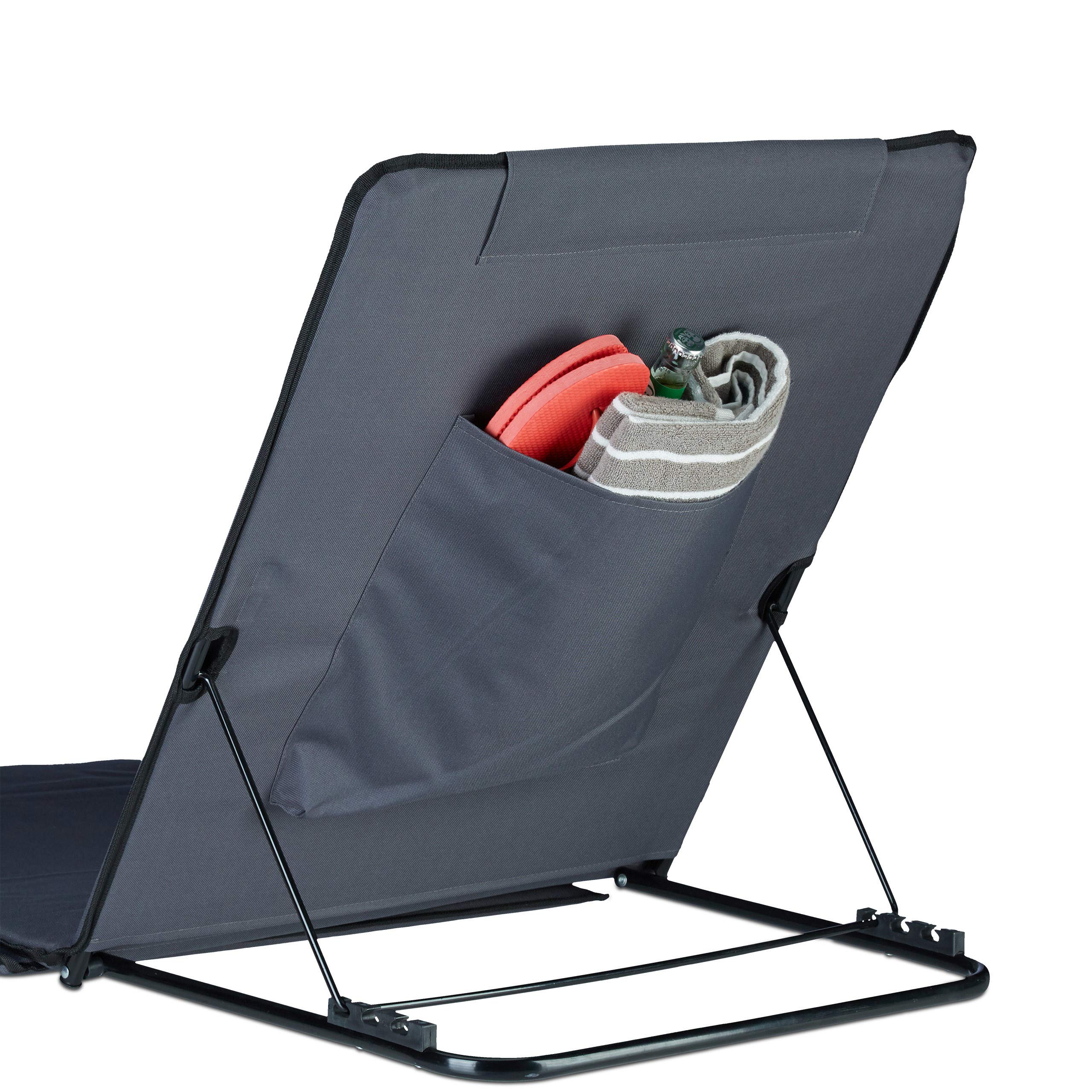 Relaxdays Matelas de plage XXL rembourré dossier L x P : 60 x 195 cm pliable sac de transport oreiller, anthracite