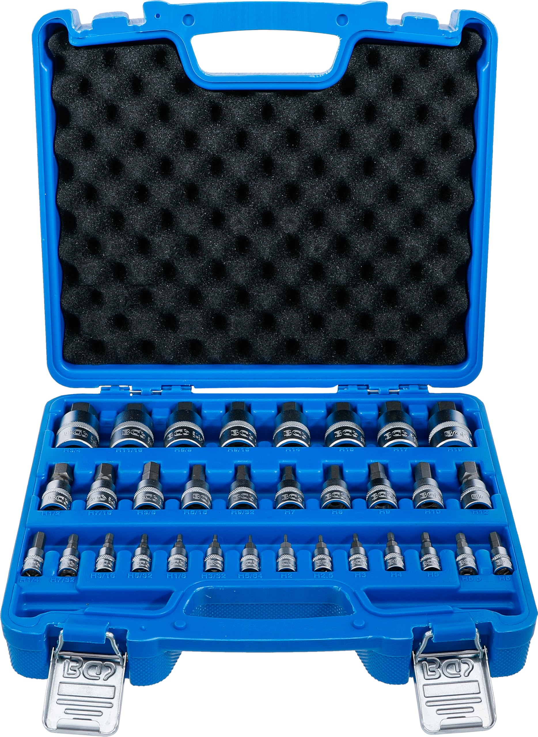 BGS 74258 | Zestaw nasadek do bitów | 6,3 mm (1/4") / 10 mm (3/8") / 12,5 mm (1/2") | gniazdo sześciokątne 2-19 mm / 1/4-9/16" | Wymiary metryczne i calowe | 32 szt.