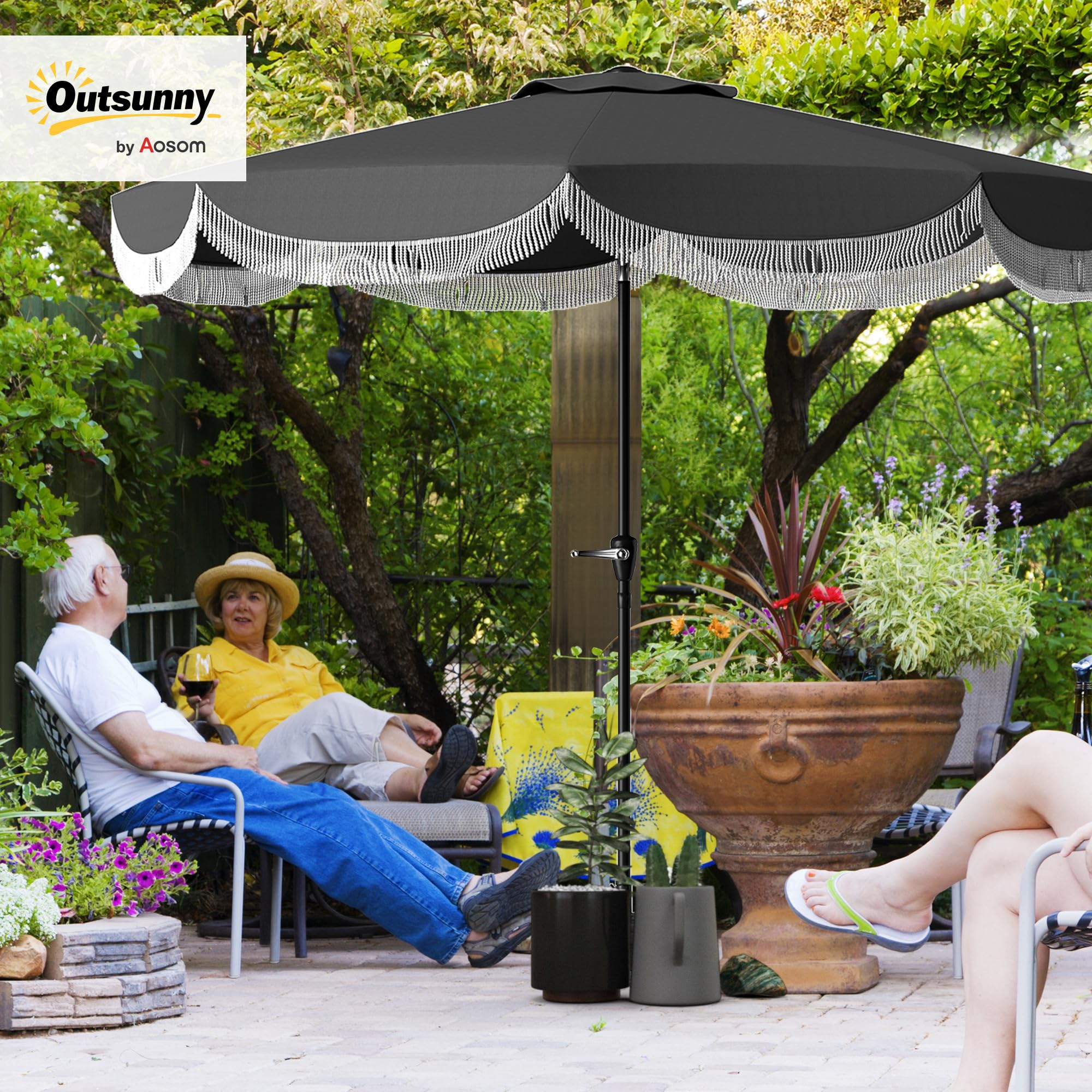 Outsunny Parasol przeciwsłoneczny, Ø 269 cm, UV 30+, ośmiokątny, na plażę, balkon, do ogrodu, kolor ciemnoszary, ciemnoszary