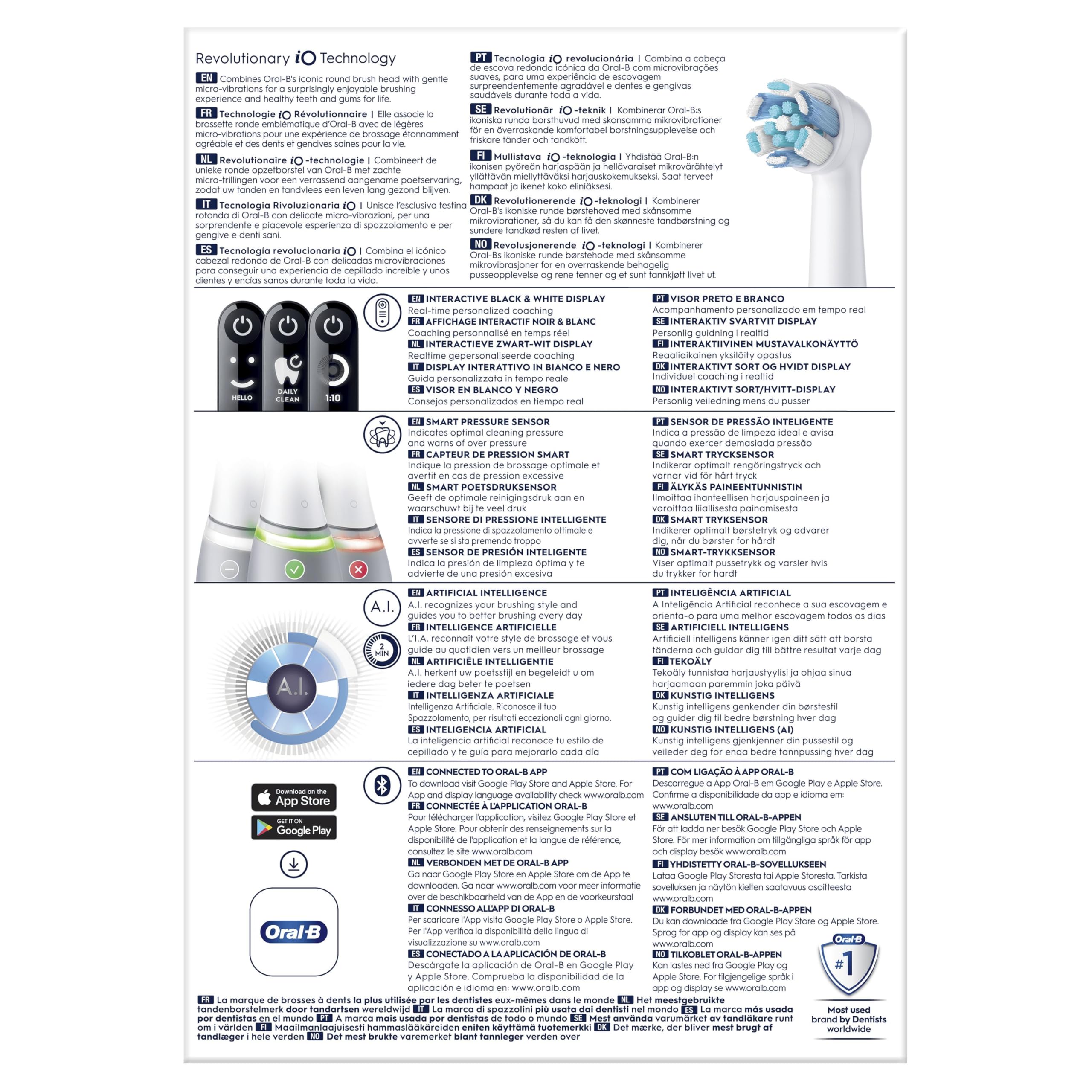 Oral-B iO 6 Brosse à Dents Électrique Grise, 2 Brossettes, 1 Étui de Voyage, 1 Pochette pour Chargeur