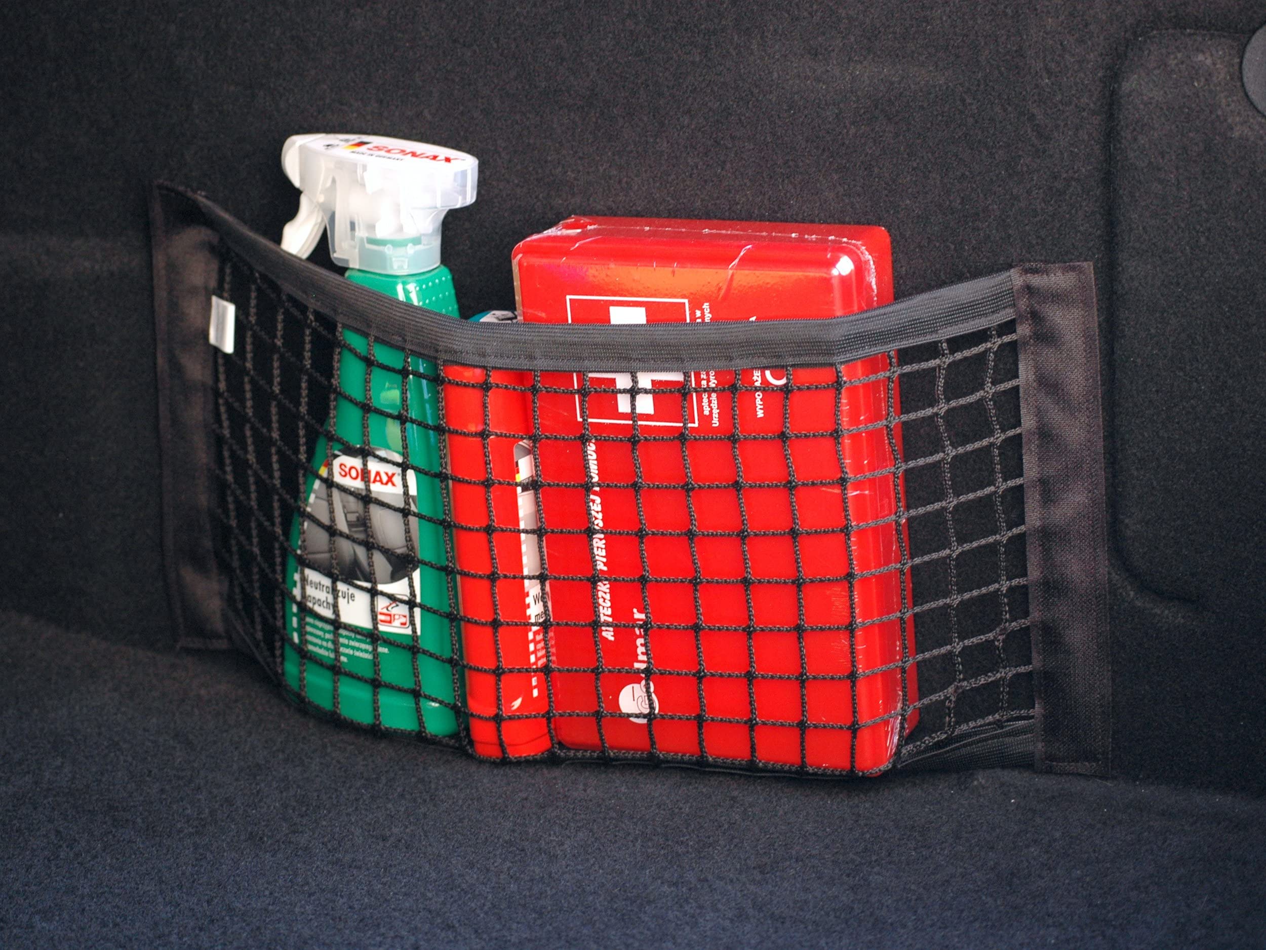 Sac en Filet de Coffre Universel avec Scratch, Sac de Rangement 20 cm x 40 cm, Voiture, Sac en Filet avec Bandes Scratch Solides pour Voiture, Coffre, Filet à Bagages, 2 pièces