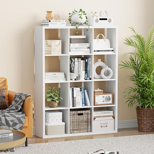 Miniatura 49 de Estantería organizadora de almacenamiento en forma de cubos, estantería decorativa de 3 niveles con respaldo abierto de 11 pulgadas con borde Roble