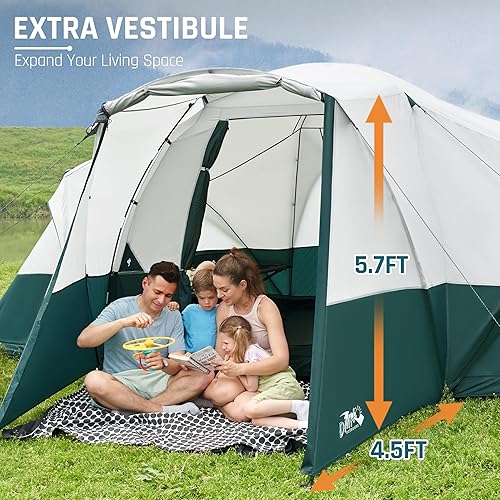 Miniatura 3 de 81011 Person Camping Tent with Porch, Large Family Tents for Camping, PU1000MM Waterproof Tent with 5 Mesh Windows, Removable Rainfly, Reflective