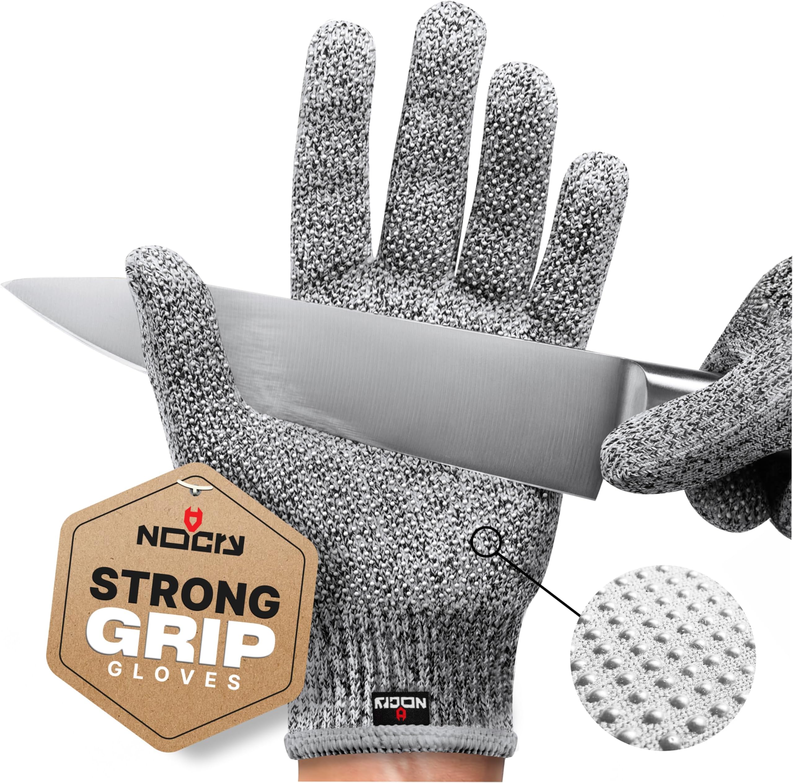 NoCry Cut Resistant Gloves with Grip Dots - High Performance Level 5 Protection, Food Grade. Size Extra Large, Free Ebook Included!