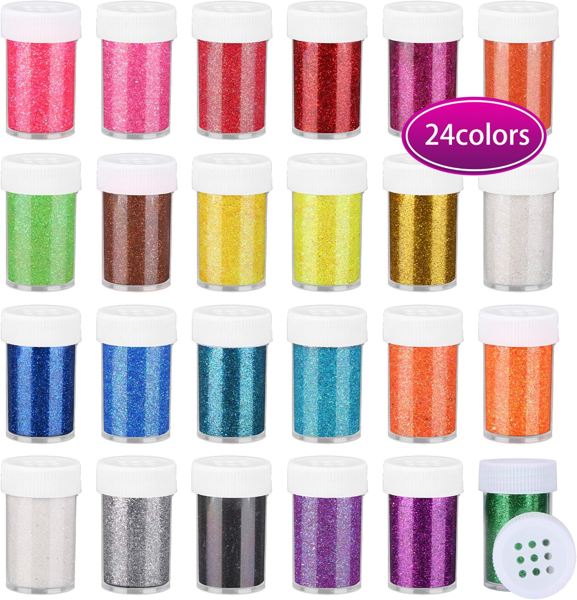 Slime Glitter,Set of 24 Colors,Multi Purpose Glitter Powder Glitter Shake Jars for Arts,Crafts,Decoration Weddings Cards Flowers, for Painting Scrapbooking,Body,Face,Nail,Glitter Slime Making