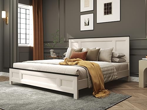 Roundhill Furniture Realynn Panel Bed, Off-White Finish, King Size